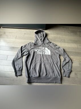 Men’s Gray The North Face Classic Logo Pullover Hooded Hoodie Sweatshirt Large